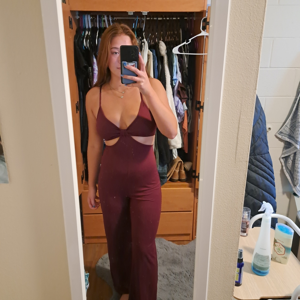 Papaya Burgundy Cutout Wide-Leg Jumpsuit